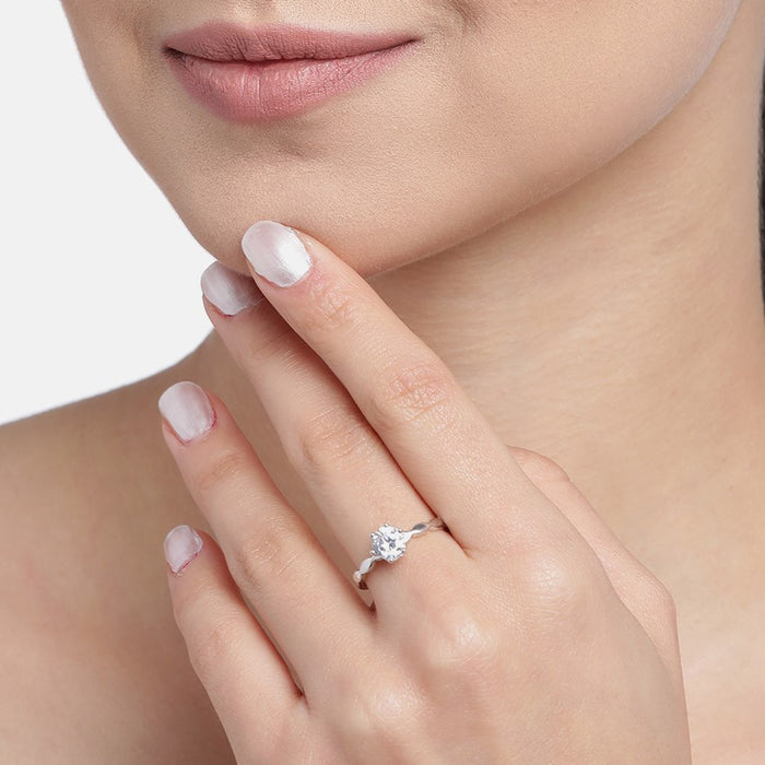 Everlasting Union Solitaire Rhodium-Plated 925 Sterling Silver Couple Ring (Adjustable)