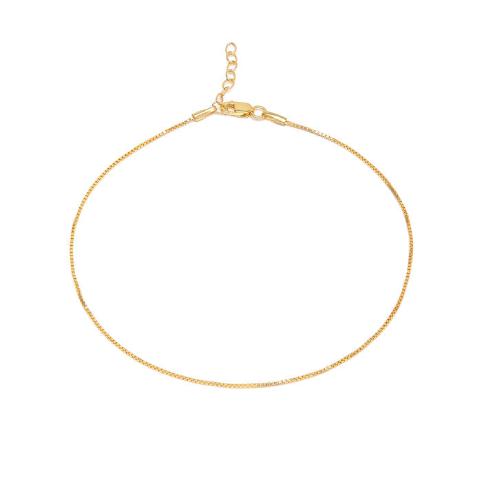 Gold-plated 925 Sterling Silver box chain anklet for women. Dainty everyday jewellery with clasp – Zavya