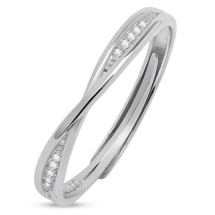 Everyday 925 Sterling Silver twisted ring for women with sparkling stones and adjustable band – Zavya