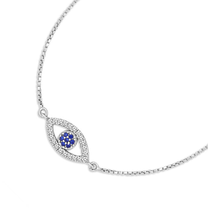 Women's 925 Sterling Silver evil eye bracelet with blue and clear stones on a fine chain – Zavya