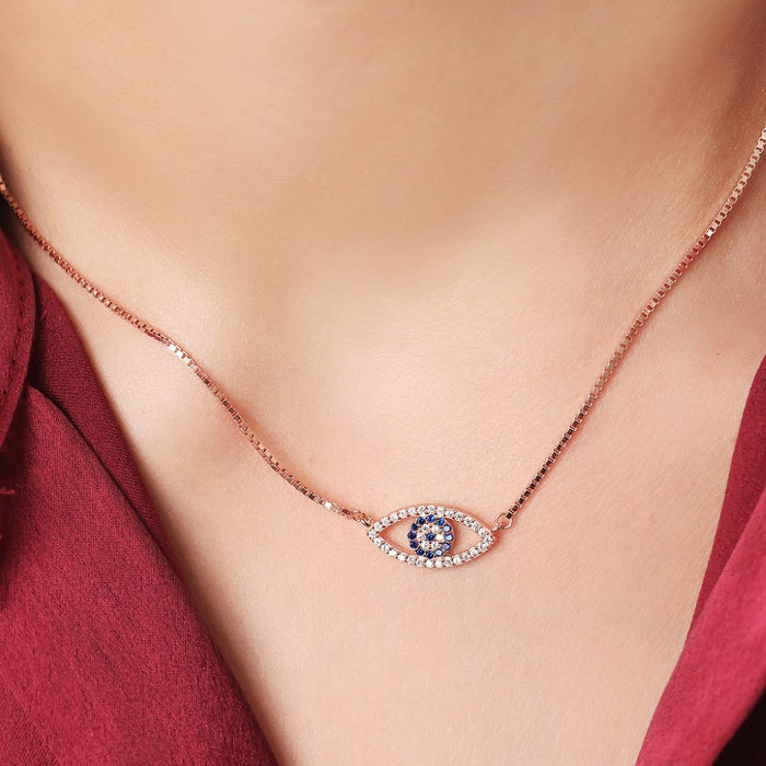 Evil Eye 925 Sterling Silver Rose Gold Plated Necklace