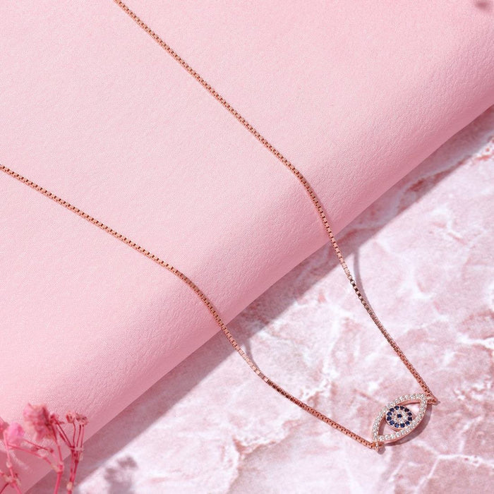 Evil Eye 925 Sterling Silver Rose Gold Plated Necklace