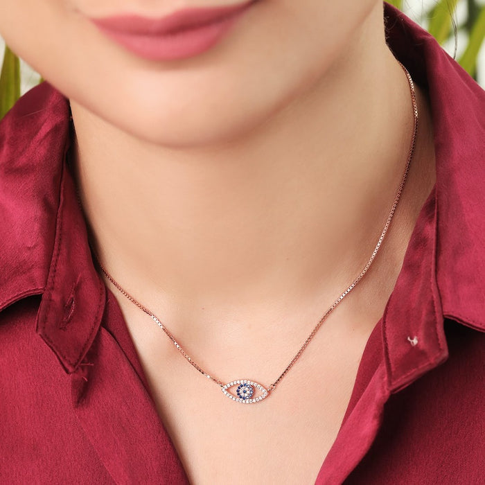 Evil Eye 925 Sterling Silver Rose Gold Plated Necklace