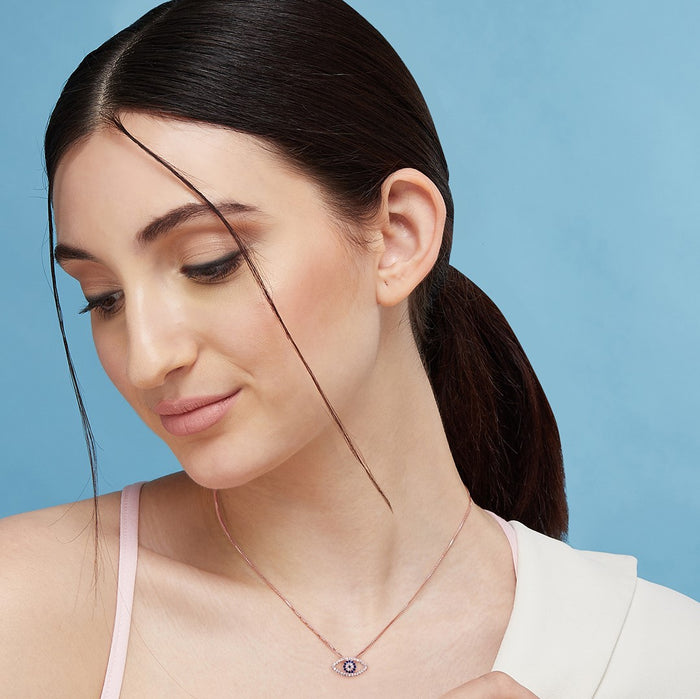 Evil Eye 925 Sterling Silver Rose Gold Plated Necklace