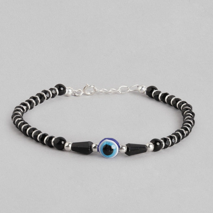 925 Sterling Silver bracelet for women with black beads and a blue evil eye. Fine jewellery – Zavya