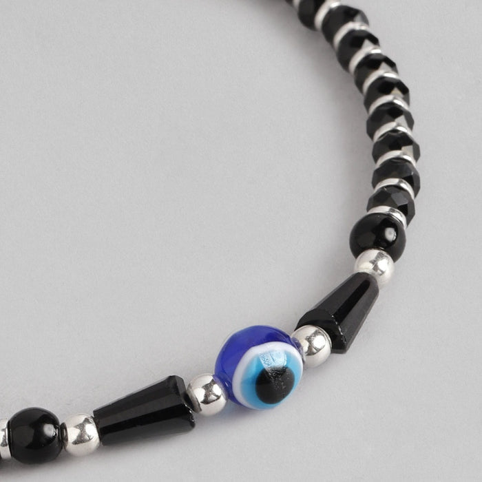 Women's 925 Sterling Silver evil eye bracelet with blue and black beads. Silver jewellery – Zavya
