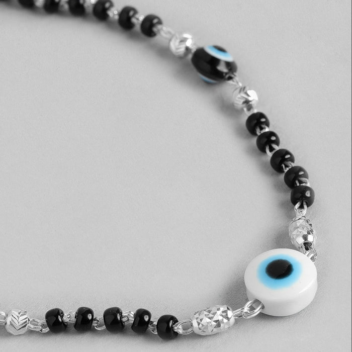 Evil Eye Charm 925 Silver Black Beaded Bracelet (Adjustable)