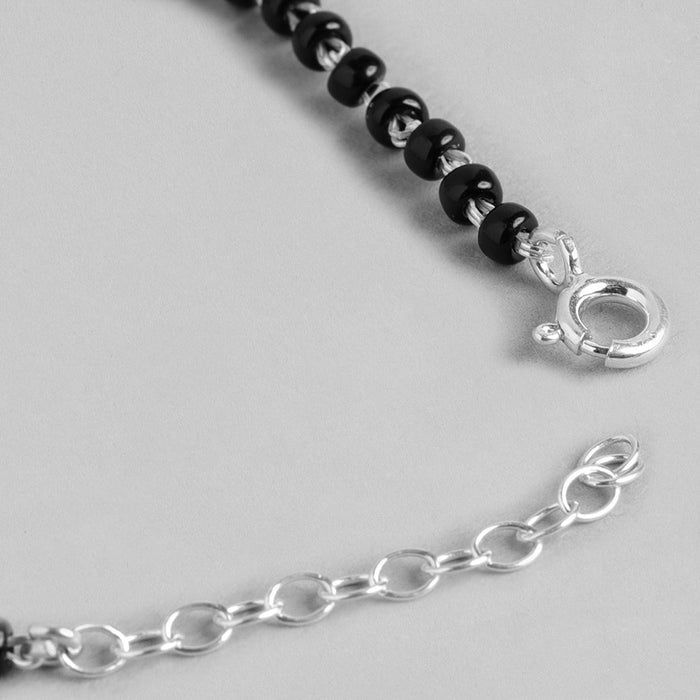 Evil Eye Charm 925 Silver Black Beaded Bracelet (Adjustable)