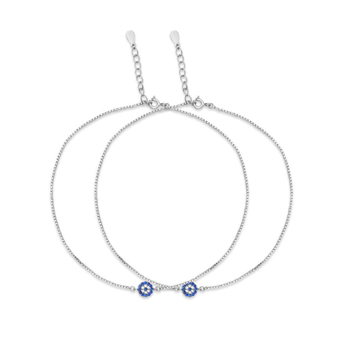 Evil Eye Charm Rhodium Plated 925 Sterling Silver Anklet