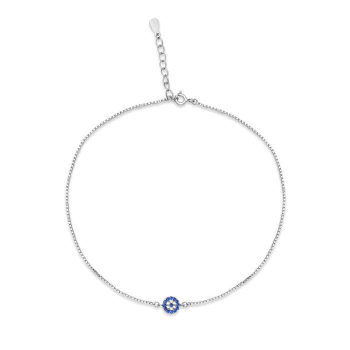 Evil Eye Charm Rhodium Plated 925 Sterling Silver Anklet