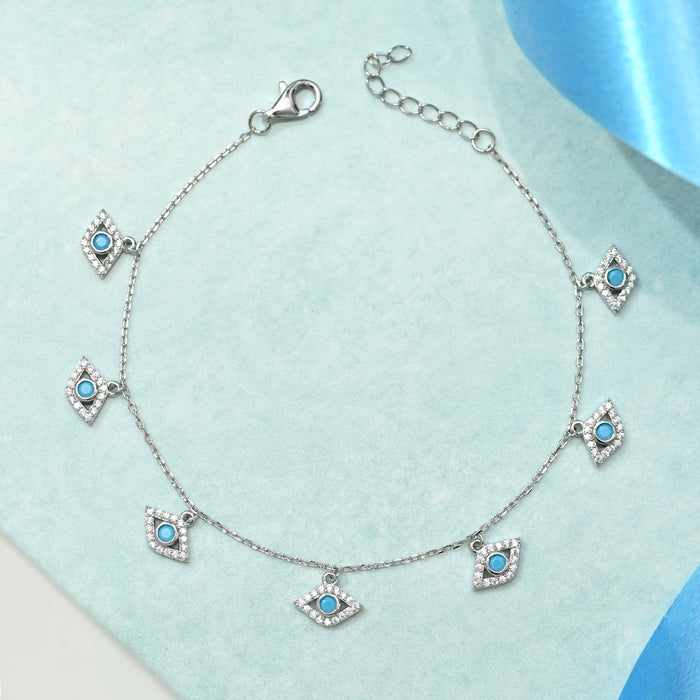 Evil Eye Charms Cubic Zirconia 925 Silver Bracelet
