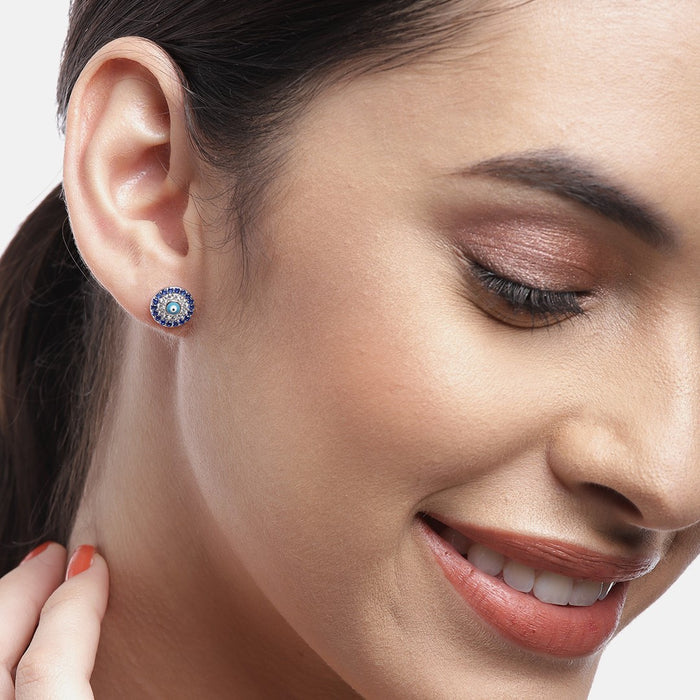 Evil Eye Cubic Zirconia Stud 925 Silver Earrings
