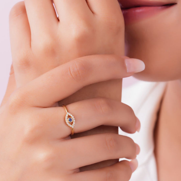Evil Eye Gold Plated 925 Sterling Silver Women Ring (Adjustable)