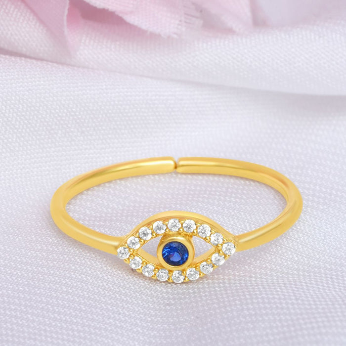 Evil Eye Gold Plated 925 Sterling Silver Women Ring (Adjustable)