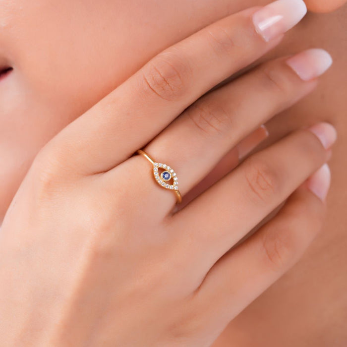 Evil Eye Gold Plated 925 Sterling Silver Women Ring (Adjustable)