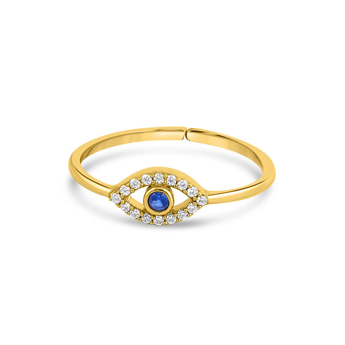 Evil Eye Gold Plated 925 Sterling Silver Women Ring (Adjustable)