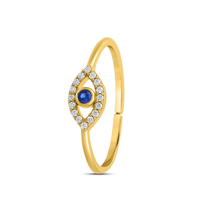 Evil Eye Gold Plated 925 Sterling Silver Women Ring (Adjustable)