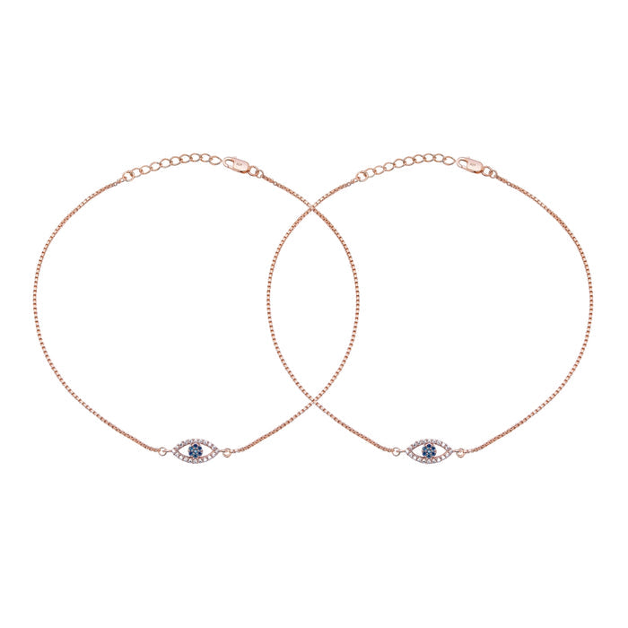 Evil Eye Guardian 925 Sterling Silver Rose Gold-Plated Anklet