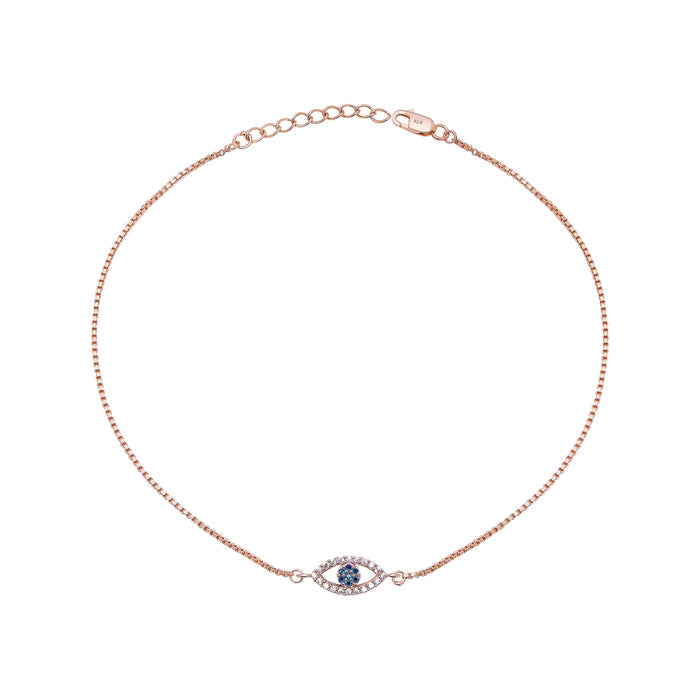 Evil Eye Guardian 925 Sterling Silver Rose Gold-Plated Anklet