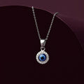 Evil Eye Halo Rhodium Plated 925 Silver Pendant with Link Chain