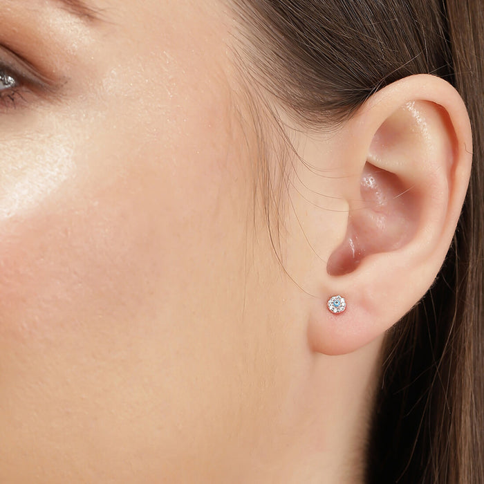 Evil Eye in Flower Studs 925 Silver Earrings in Rose Gold