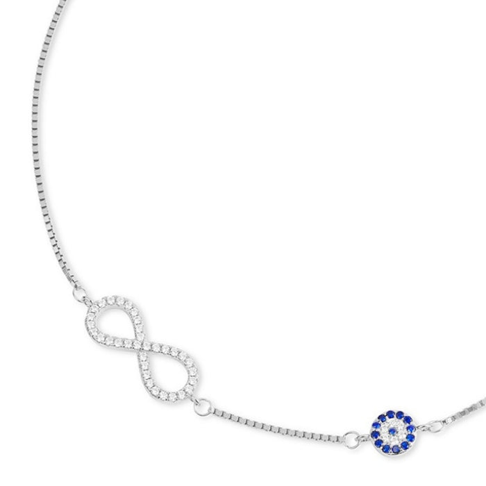 925 Sterling Silver anklet for women with a sparkling infinity and blue evil eye charm – Zavya
