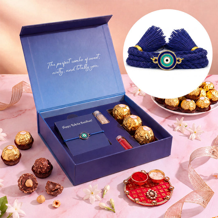 Evil Eye Kids Silver Rakhi Ferrero Rocher Gift Hamper