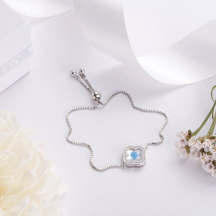 Evil Eye Rhodium Plated 925 Sterling Silver Box Chain Bracelet
