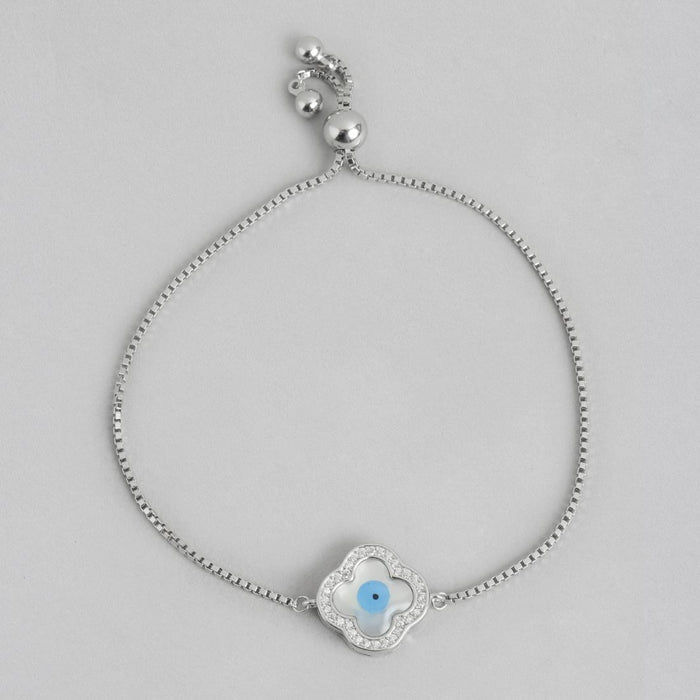 Evil Eye Rhodium Plated 925 Sterling Silver Box Chain Bracelet