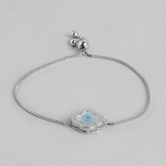 Evil Eye Rhodium Plated 925 Sterling Silver Box Chain Bracelet