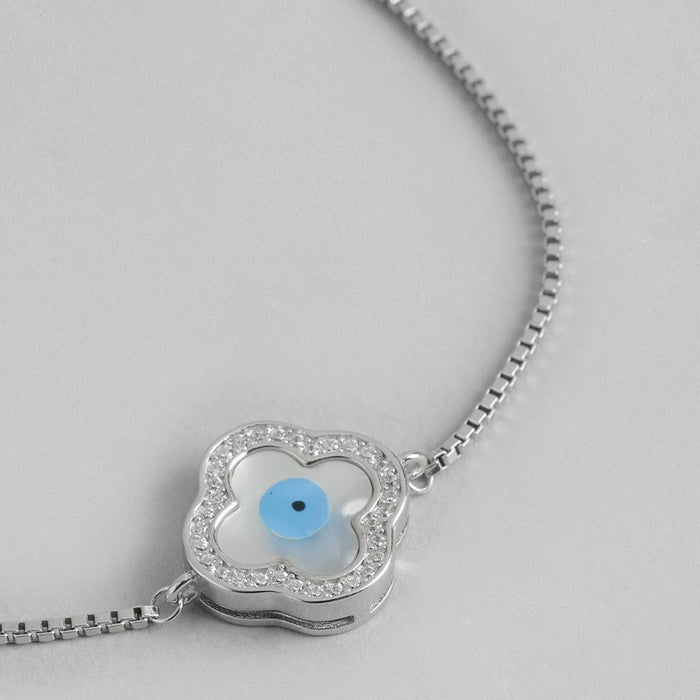 Evil Eye Rhodium Plated 925 Sterling Silver Box Chain Bracelet