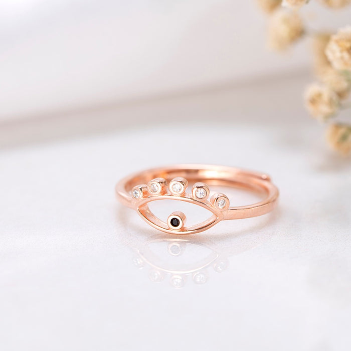 Evil Eye Rose Gold Plated CZ 925 Sterling Silver Ring for Women (Adjustable)