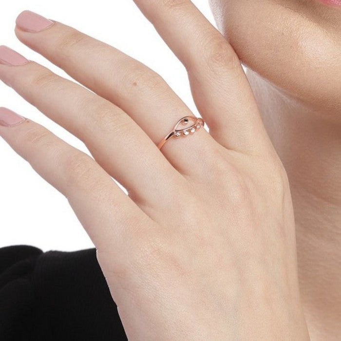 Evil Eye Rose Gold Plated CZ 925 Sterling Silver Ring for Women (Adjustable)
