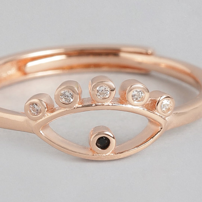 Evil Eye Rose Gold Plated CZ 925 Sterling Silver Ring for Women (Adjustable)