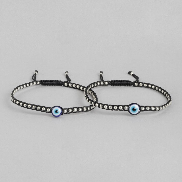 Evil Eye Single Bead Rhodium Plated 925 Sterling Silver Thread Anklet