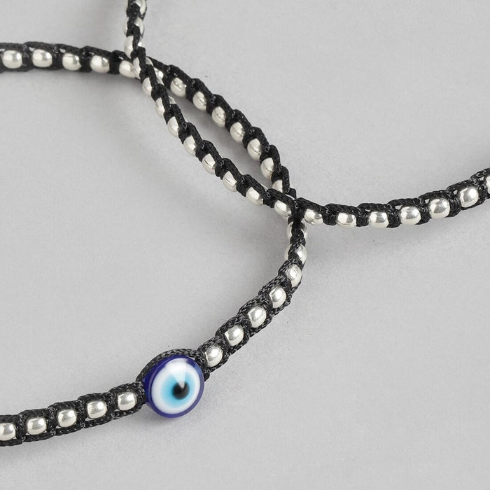 Evil Eye Single Bead Rhodium Plated 925 Sterling Silver Thread Anklet