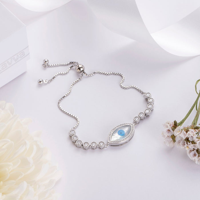 Evil Eye Solitaire Rhodium Plated 925 Sterling Silver Bracelet