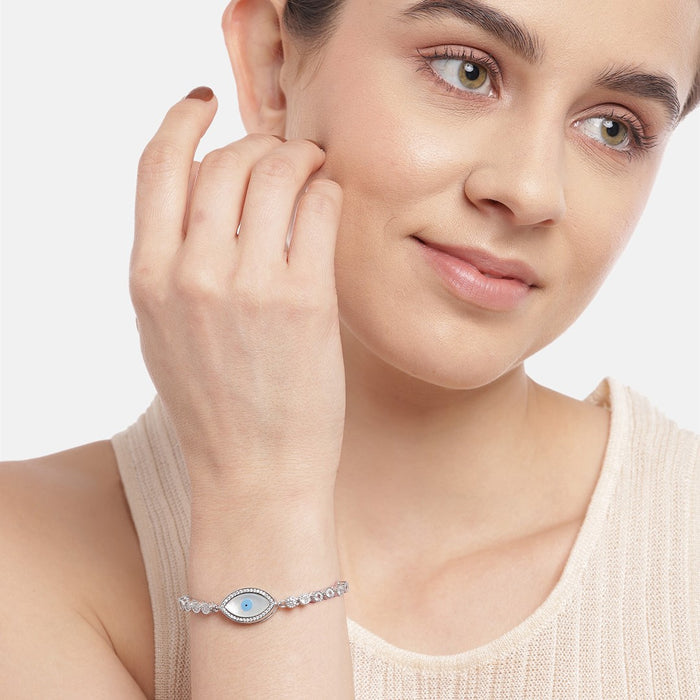 Evil Eye Solitaire Rhodium Plated 925 Sterling Silver Bracelet