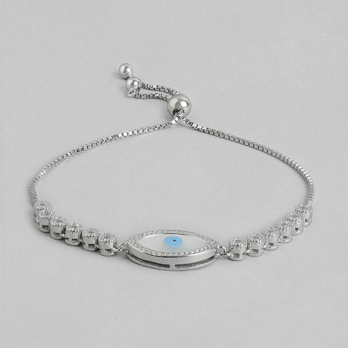 Evil Eye Solitaire Rhodium Plated 925 Sterling Silver Bracelet