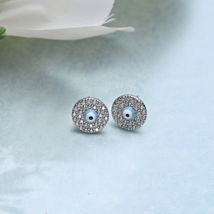 Evil Eye Stone and Cubic Zirconia Stud 925 Silver Earrings