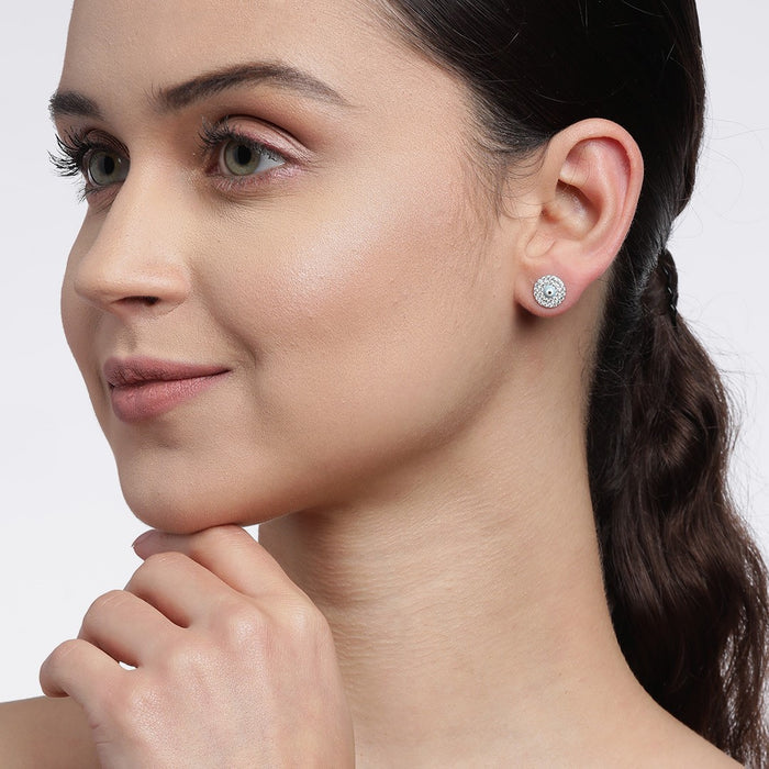 Evil Eye Stone and Cubic Zirconia Stud 925 Silver Earrings