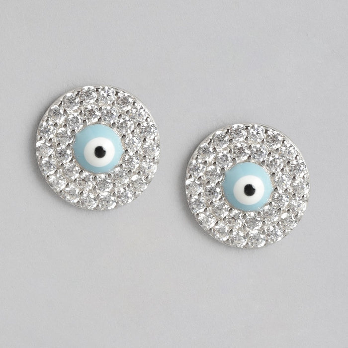 Evil Eye Stone and Cubic Zirconia Stud 925 Silver Earrings