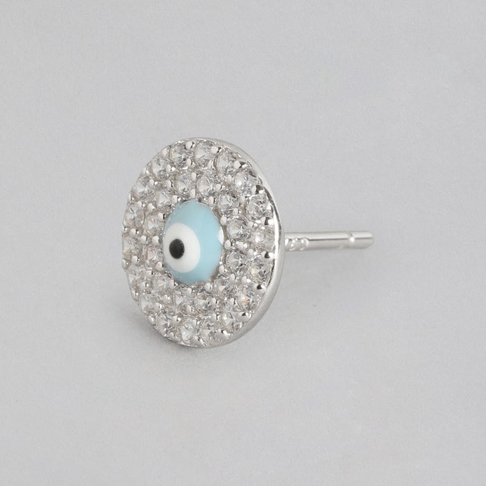 Evil Eye Stone and Cubic Zirconia Stud 925 Silver Earrings