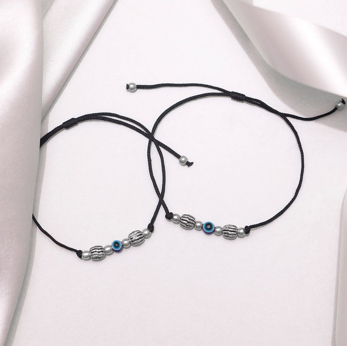 Evil Eyes Rhodium Plated 925 Sterling Silver Thread Anklet