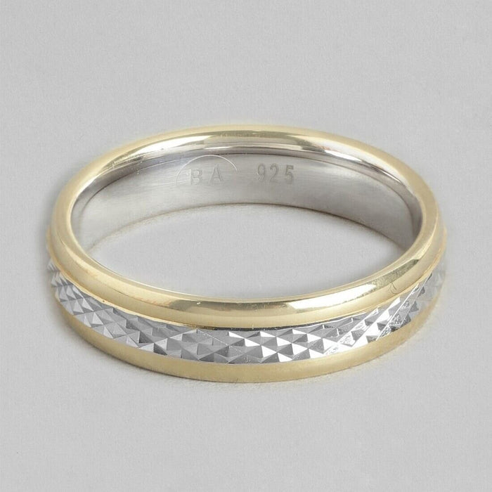 Exquisite Dual Tone Rhodium and Gold Plated 925 Sterling Silver Ring for Him (Adjustable)