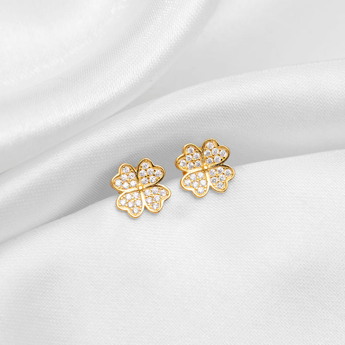 Exquisite Floral Gold Plated 925 Sterling Silver Earrings