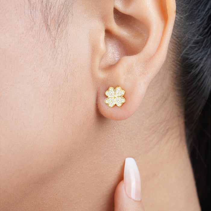 Exquisite Floral Gold Plated 925 Sterling Silver Earrings