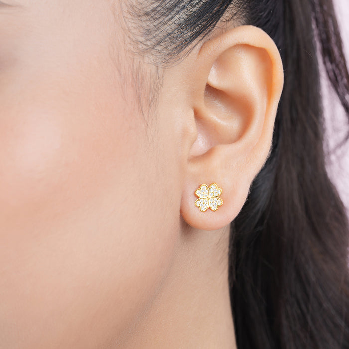Exquisite Floral Gold Plated 925 Sterling Silver Earrings