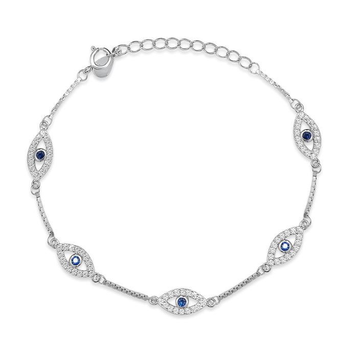 Eye Amulet Rhodium Plated 925 Sterling Silver Bracelet