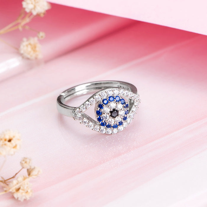 Eyes of Protection Rhodium-Plated CZ 925 Sterling Silver Ring (Adjustable)